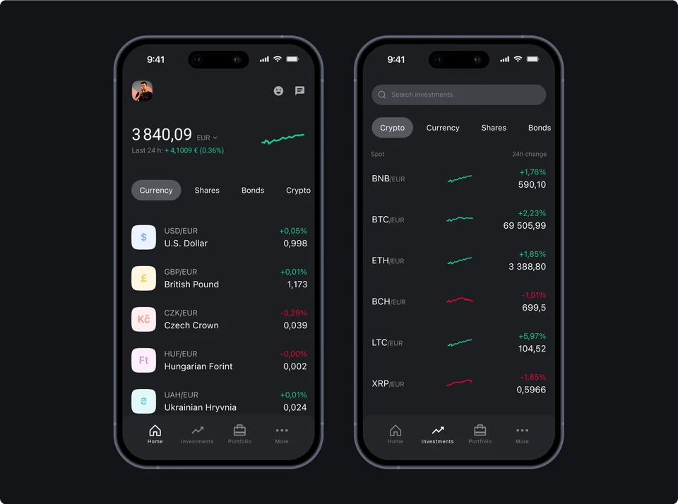 Smartphones displaying a finance application
